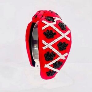 Red Headband with Black and White Beaded Design